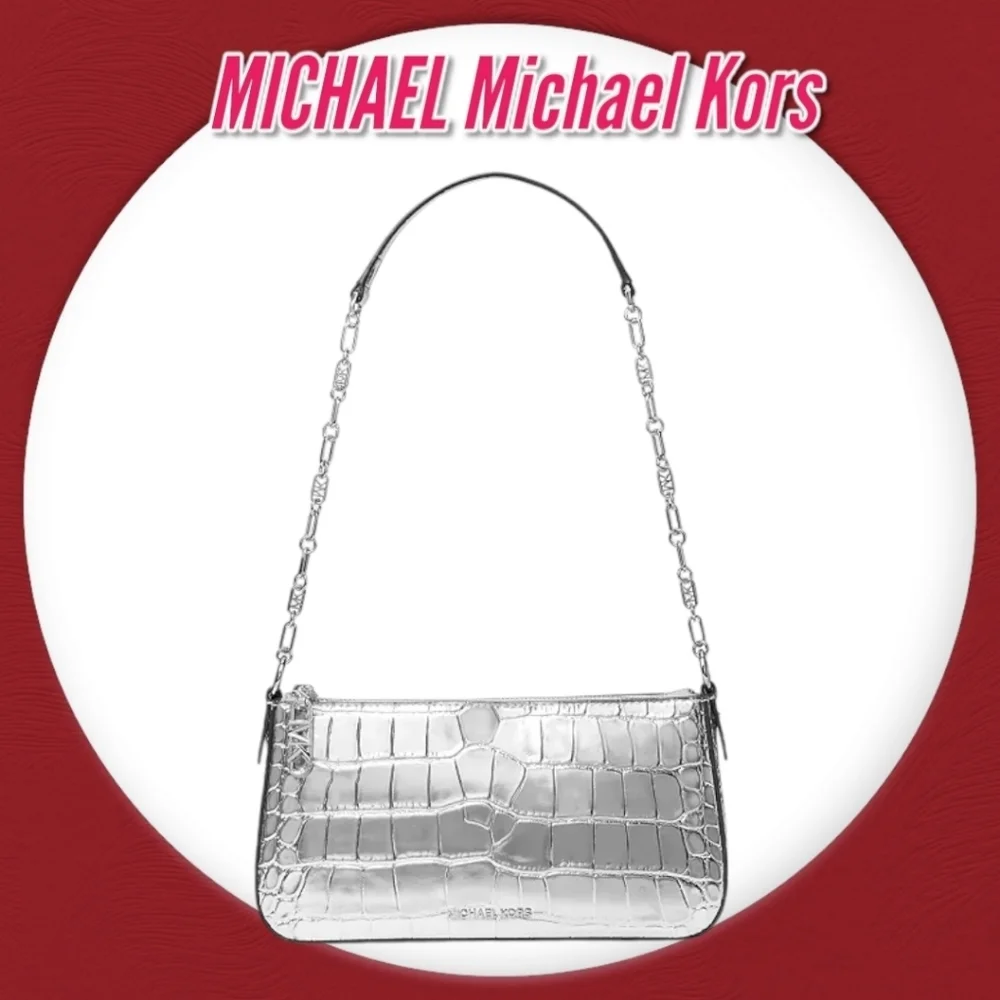 Michael Kors Cocktail Silver Metallic Leather Shoulder Pochette Bag